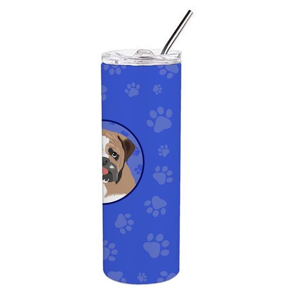 English Bulldog Tricolor #4  Stainless Steel 20 oz Skinny Tumbler, Blue - Picture 3 of 4